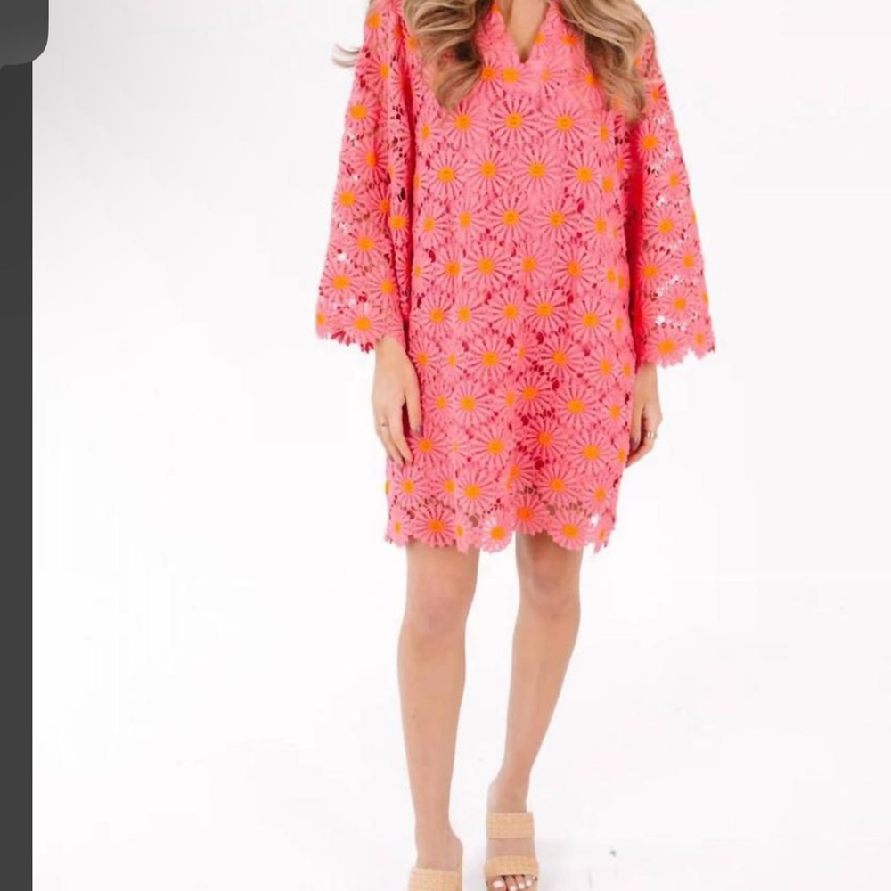 Floral Pink Mini Crochet Resort Dress
